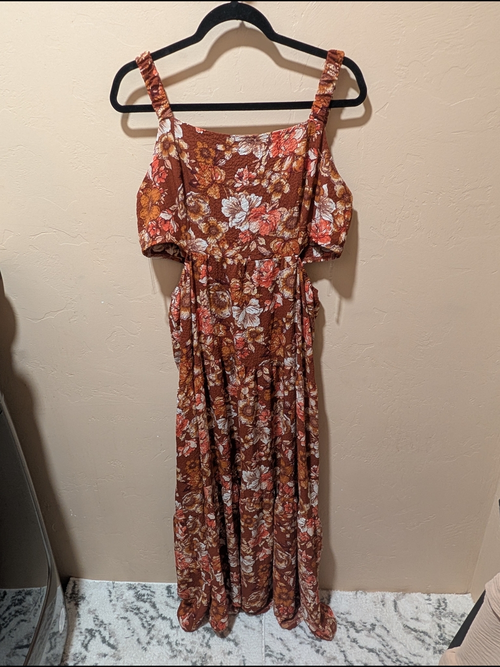 NWT Woman's Rewind Kohl's Rust Brown Floral Cold-Shoulder Maxi Dress XL